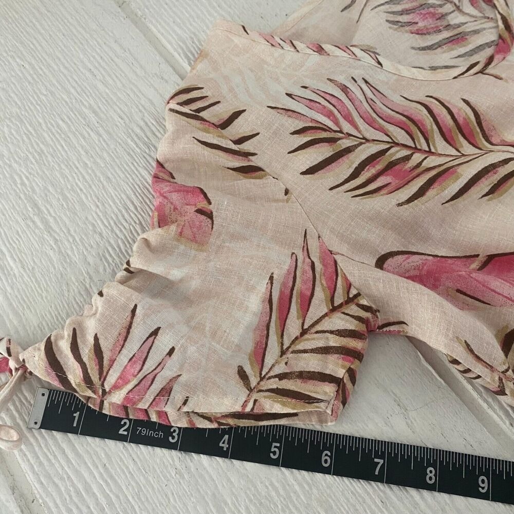 Tropical Print Women Crop Top Small Tie Sleeves Smocked Waist Barbie Vaca Resort - Picture 9 of 10